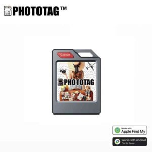 PhotoTag: rastreador y tinta personalizables para llaves, carteras y equipaje. Compatible con Apple Find My.Muestra foto y emoji. Hasta 10 meses de autonomía e impermeable IP65.Batería reemplazable.